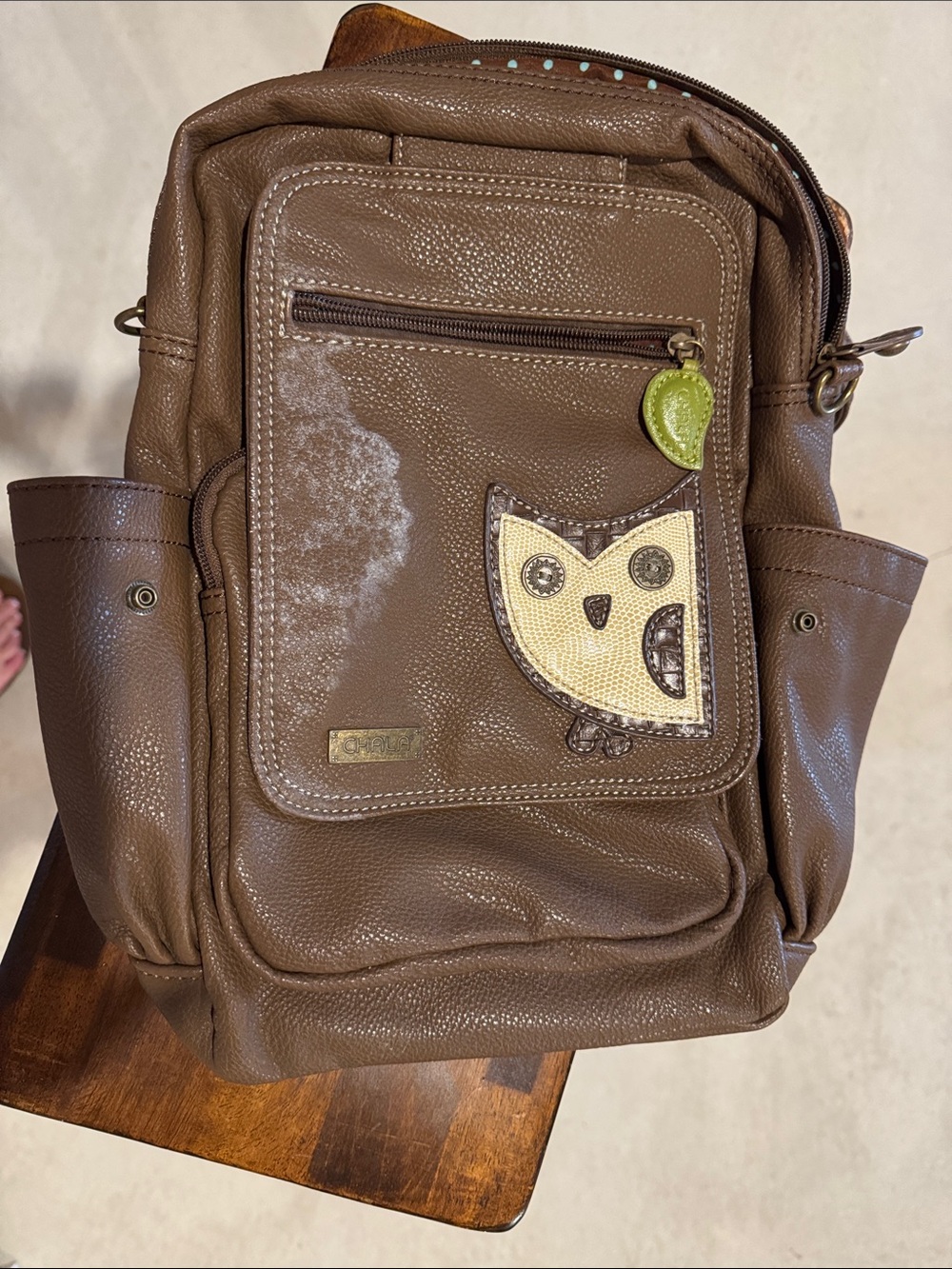 Brown Crossbody Backpack with Owl Accent